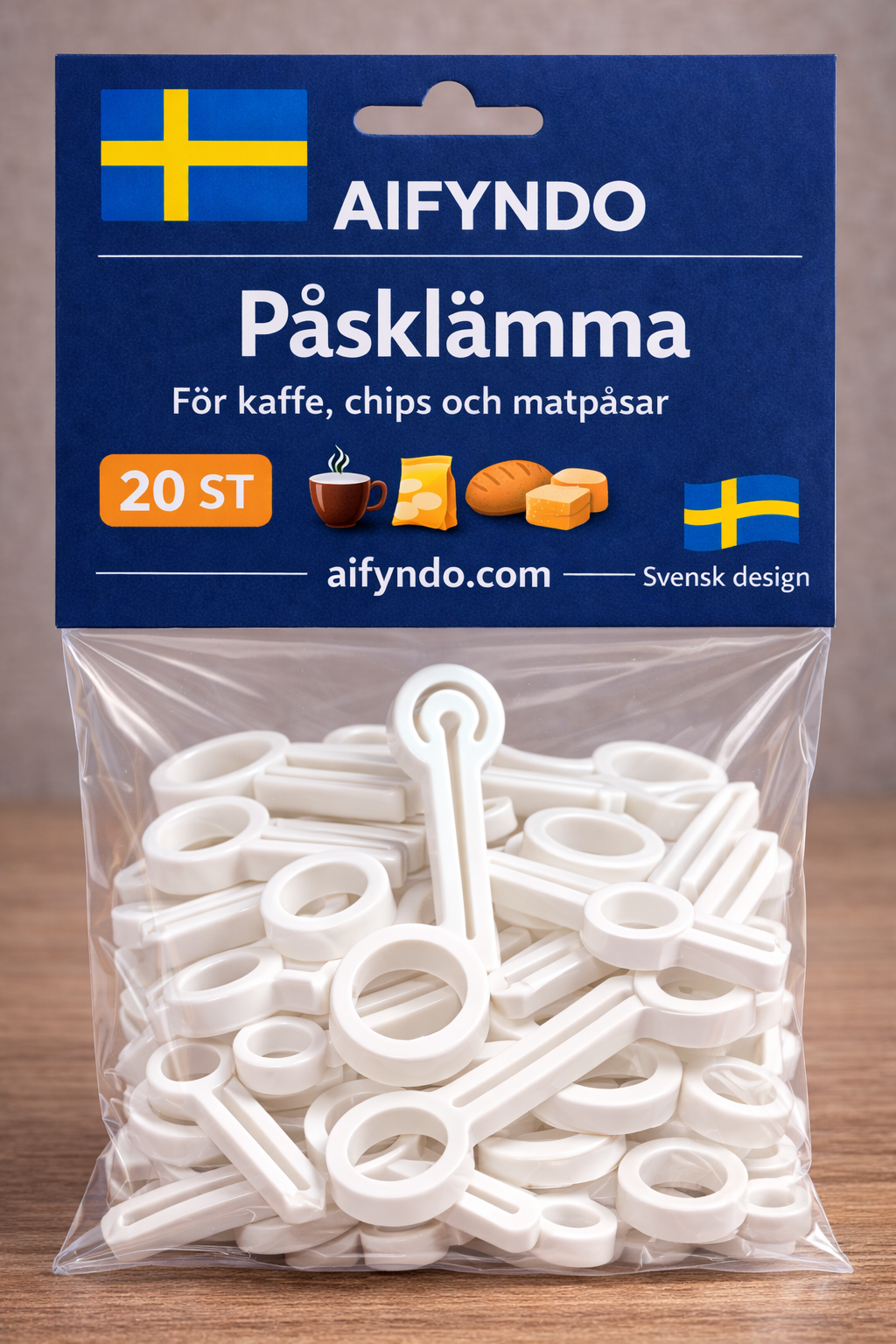 Påsklämma för plastpåsar – 20 ST Vitt