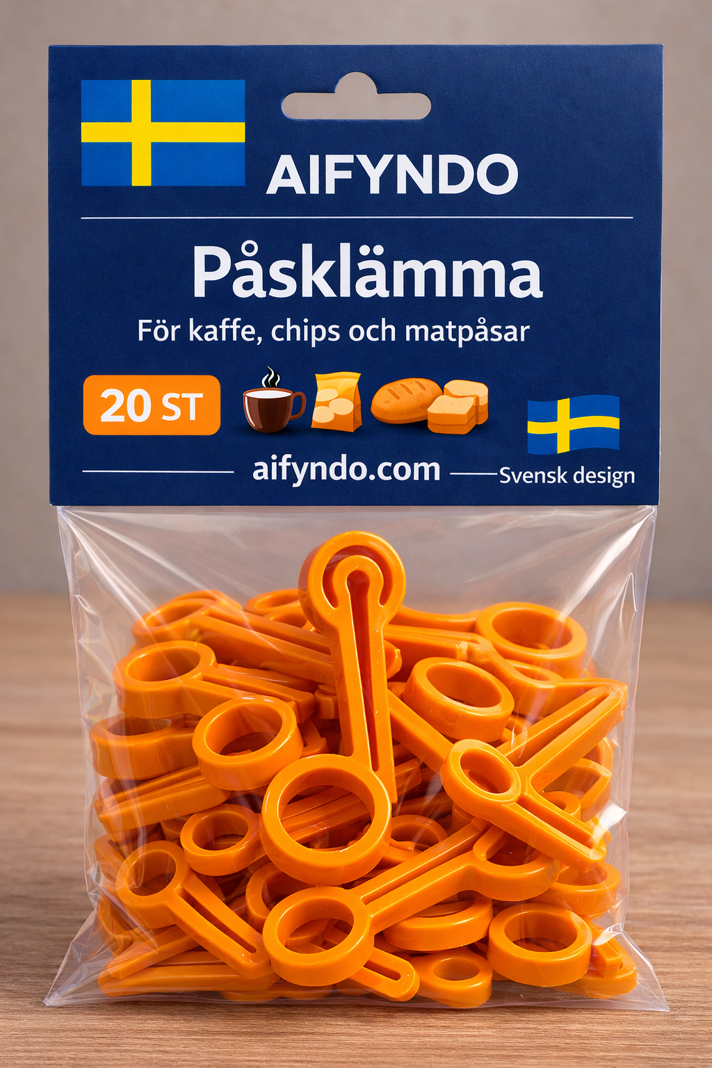 Påsklämma för plastpåsar – 20 ST Apelsin