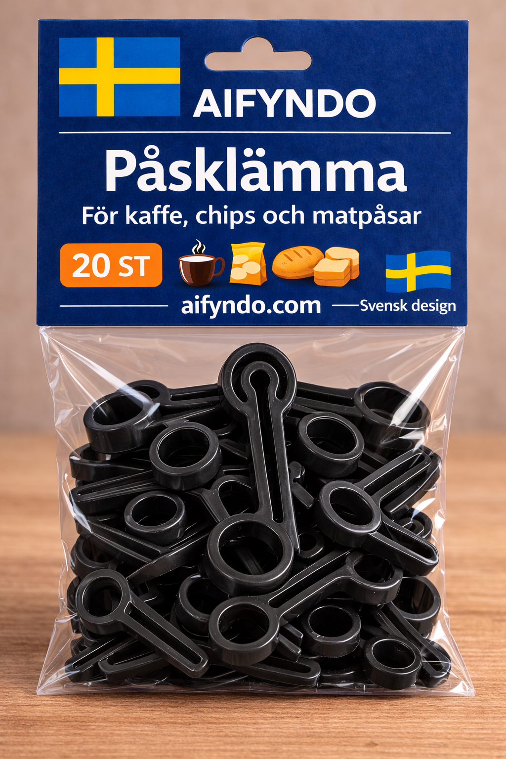 Påsklämma för plastpåsar – 20 ST Svart