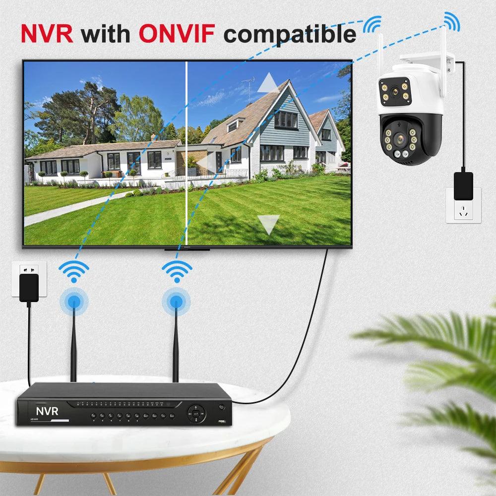 Dual Lens 360° WiFi Säkerhetskamera 8MP 4K Utomhus IP66 Vattentät PTZ Övervakningskamera