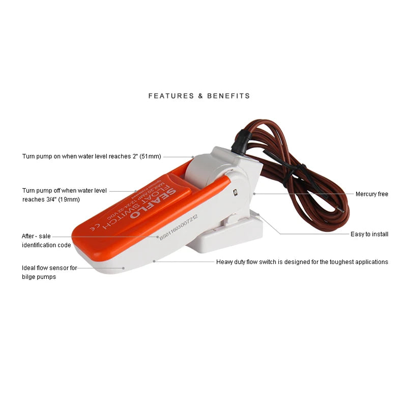 SEAFLO Flottörbrytare - Automatisk Vattenpumpskontroll för Båt och Länsning