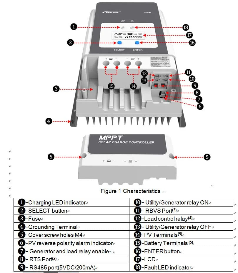 MPPT Solarladdningsregulator 50A–100A – Tracer AN-serien med MT52 Display