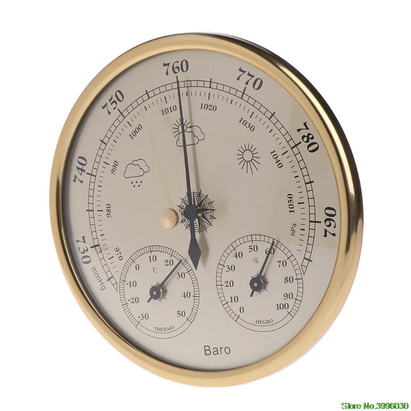 Väggmonterad Barometer Termometer Hygrometer 3-i-1 - Analog Väderstation Guld