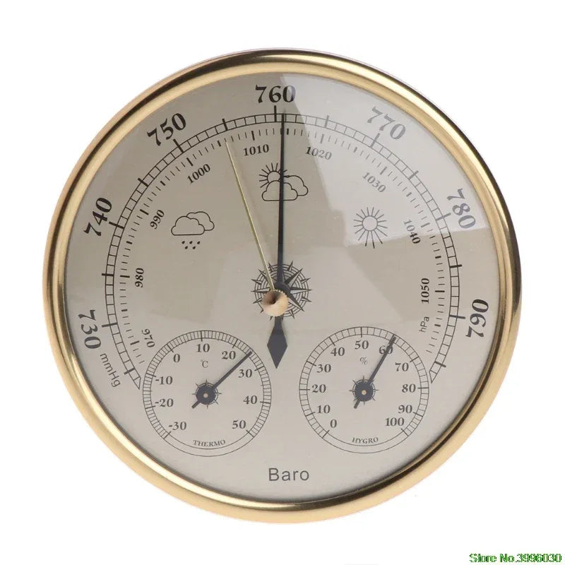 Väggmonterad Barometer Termometer Hygrometer 3-i-1 - Analog Väderstation Guld 1st
