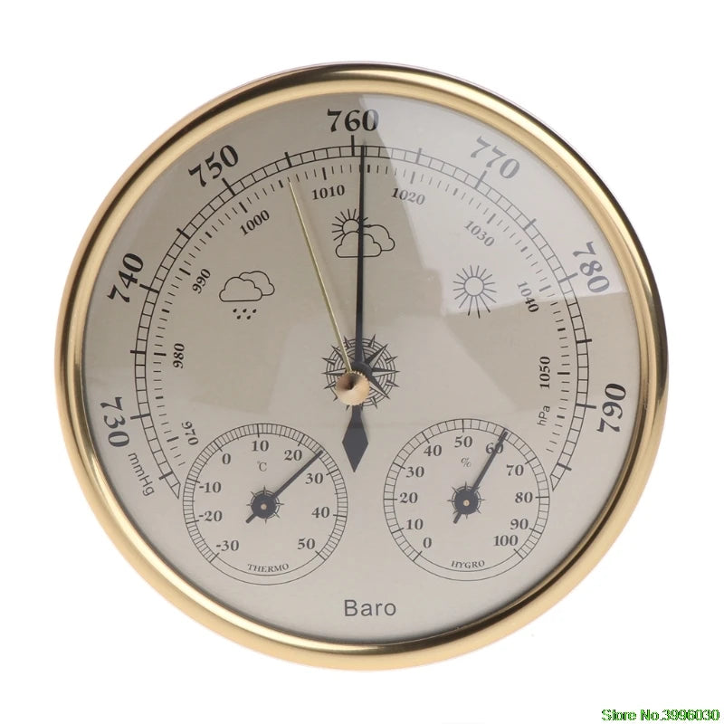 Väggmonterad Barometer Termometer Hygrometer 3-i-1 - Analog Väderstation Guld