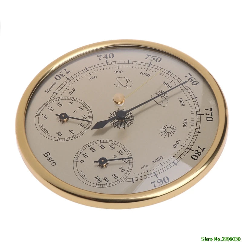 Väggmonterad Barometer Termometer Hygrometer 3-i-1 - Analog Väderstation Guld