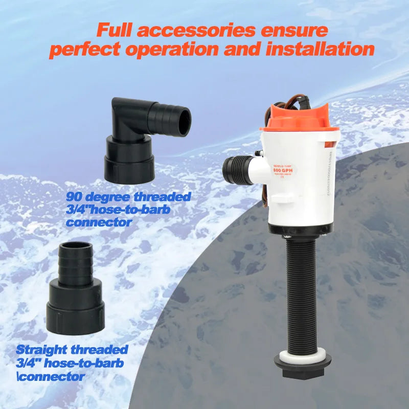 12V 800GPH Marin Livewell Pump - Nedsänkbar Aerator för Baitbehållare