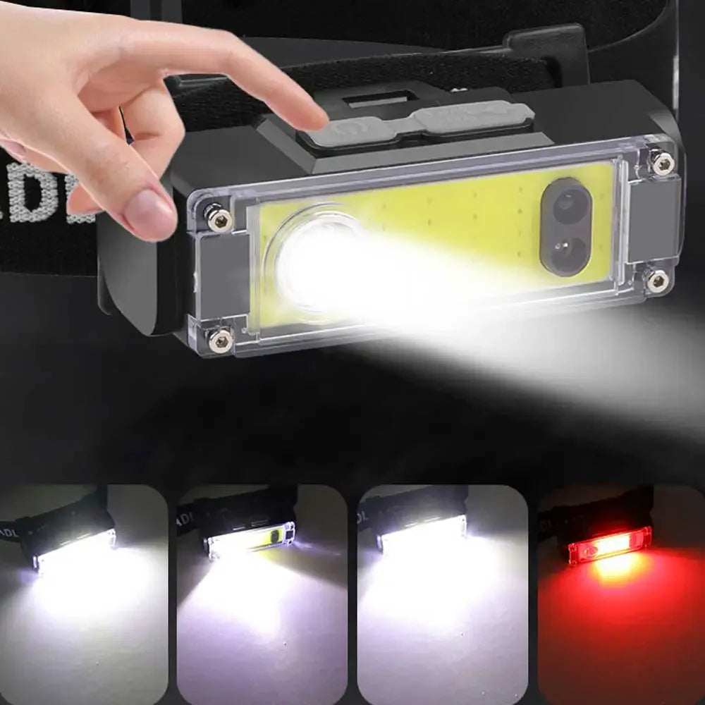 LED Pannlampa med Rörelsesensor - USB Laddningsbar Vattentät Pannlampa för Camping & Fiske.