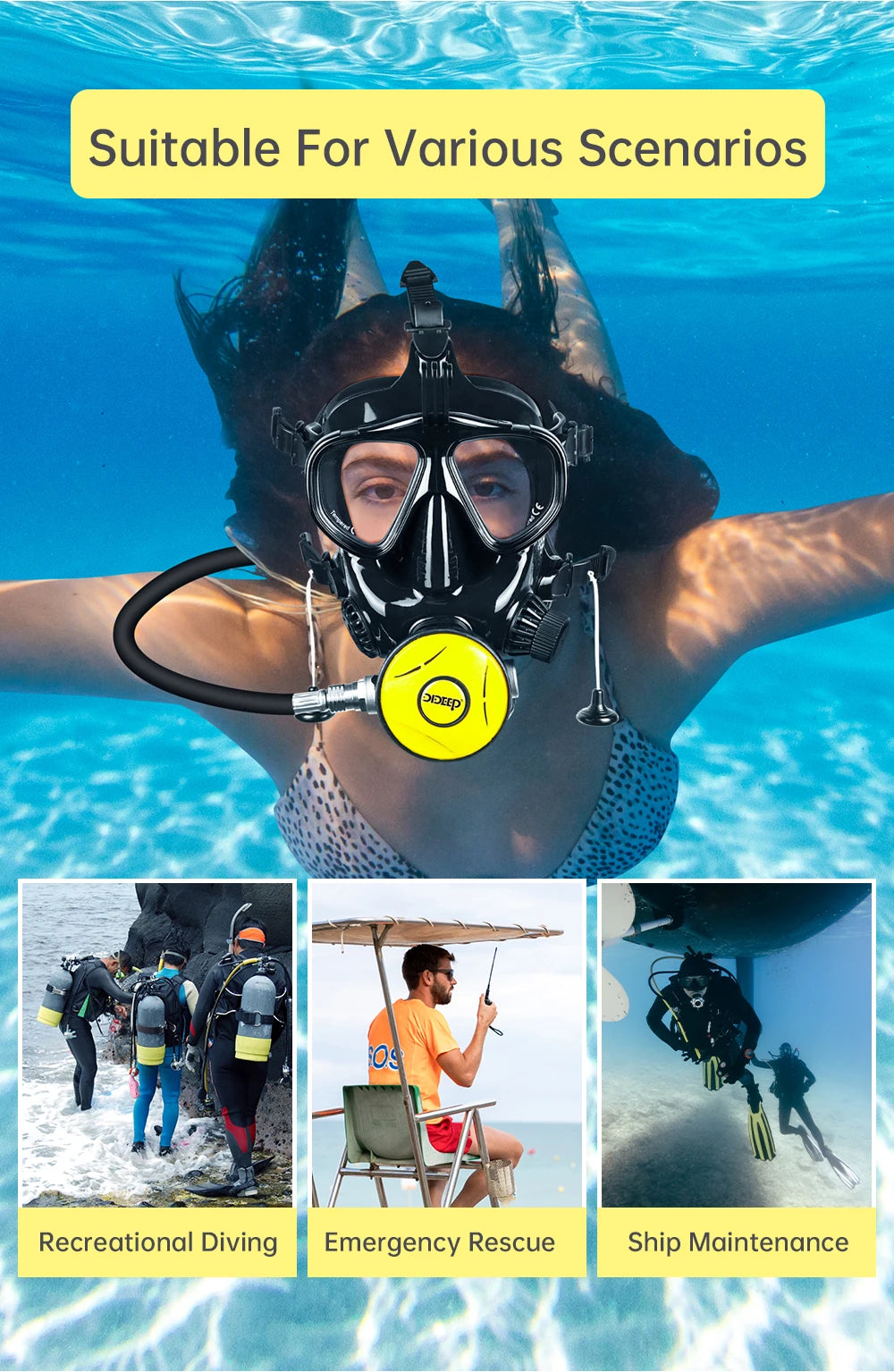 DIDEEP 1L Mini Dyktank Set med Helansiktsmask - 15-20 Min Dykutrustning