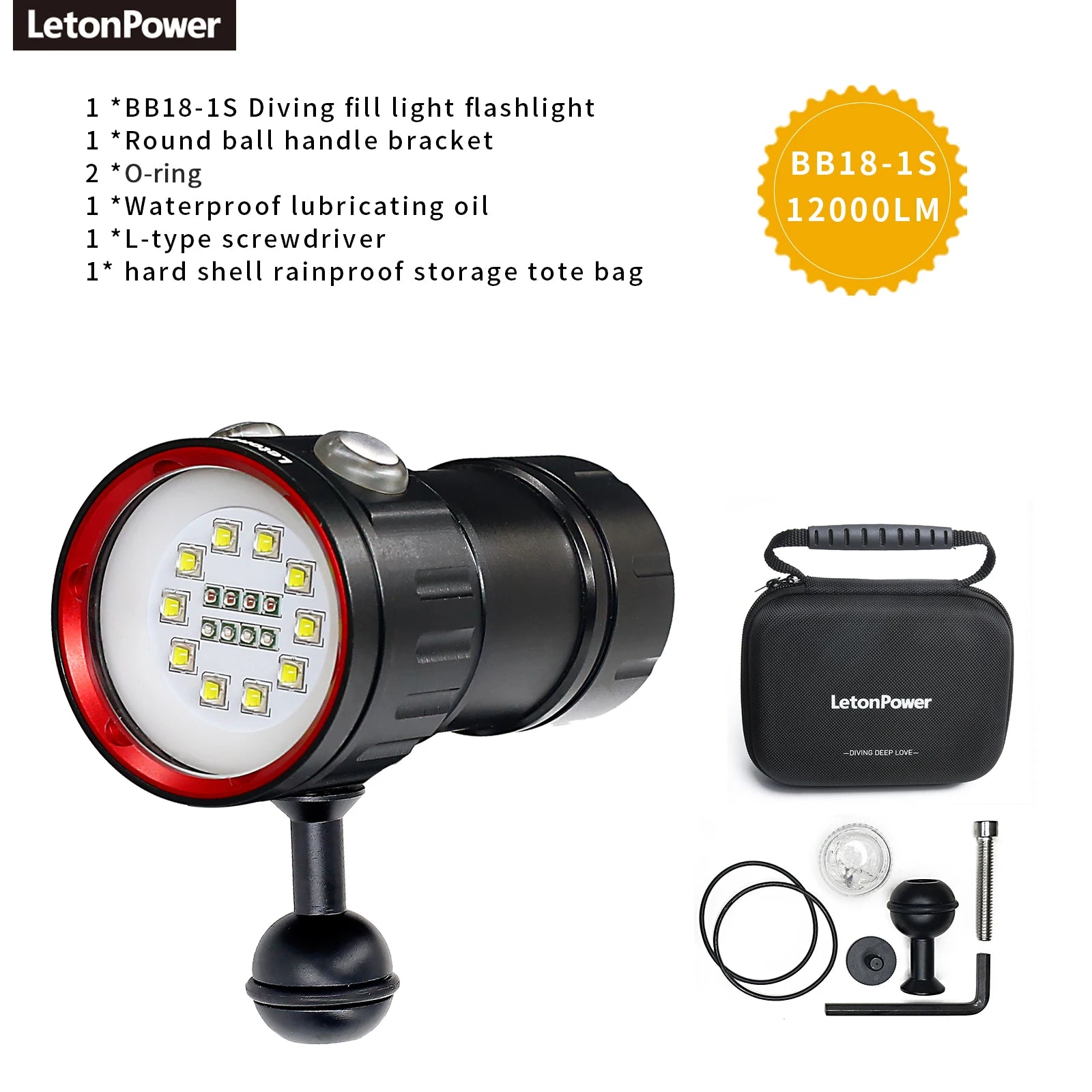 LetonPower Sealion Dyklampa 22800 Lumen – Uppladdningsbar Undervattenslampa 100m Vattentät