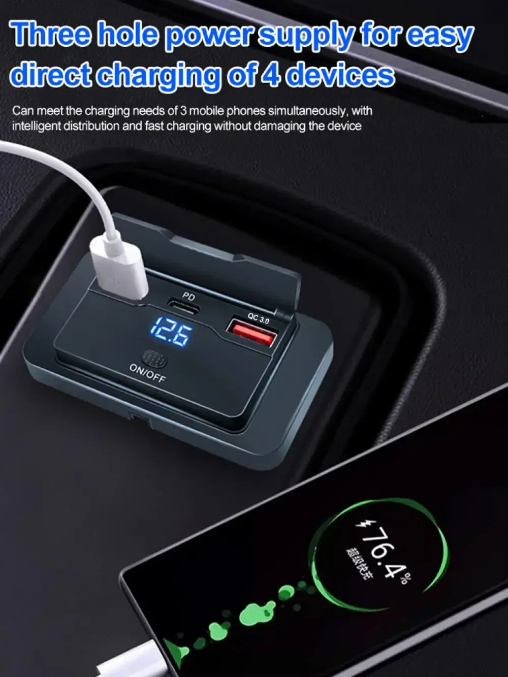 USB-laddare för bil med snabbladdning PD 20W & QC3.0