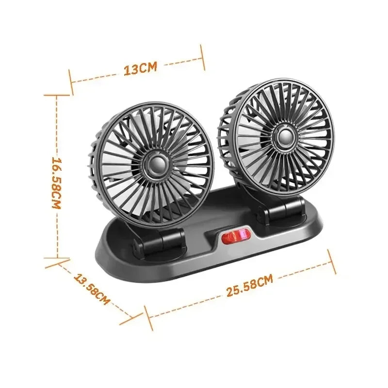 Tyst Bärbar Mini USB fläkt 5V 12V – Dubbelhuvud, 360° Justerbar Kylning