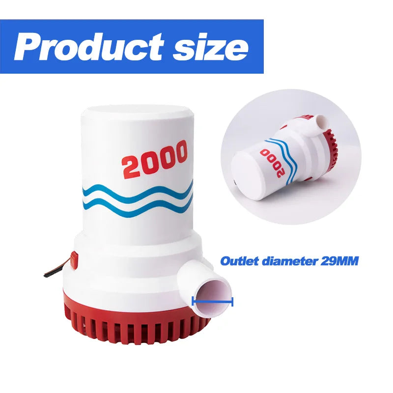 2000GPH 12V Marin Länspump – Kraftfull Dränkbar Båtpump 8A Högflöde för Yacht RV Husbil