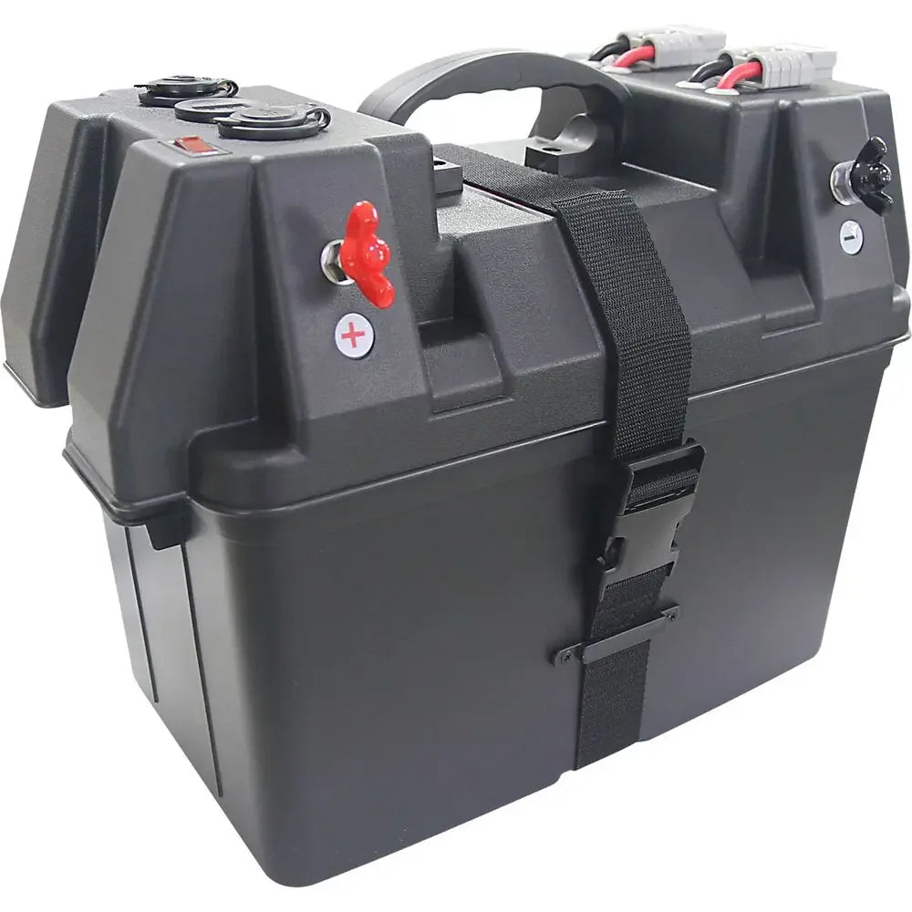 12-24V Batteribox med USB-laddare och voltmeter – Portabel strömförsörjning för bil, båt och camping