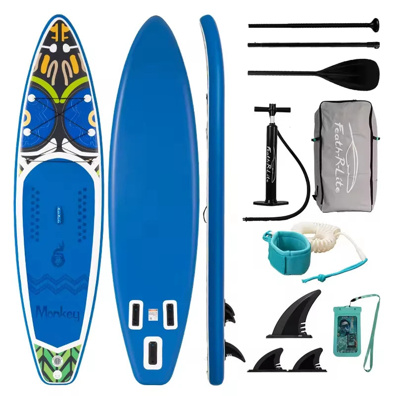 Uppblåsbar SUP-bräda 335cm - Komplett Set med Paddel, Pump & Tillbehör Blå apa Polen (3–6 dagar)