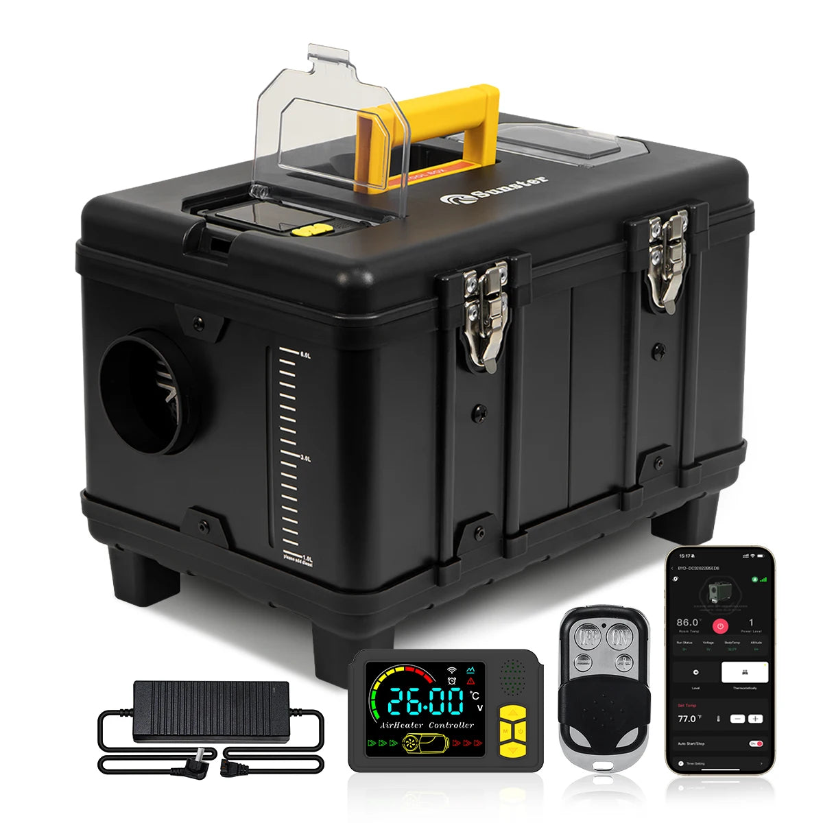 TB10 8KW Dieselvärmare – Portabel Parkeringsvärmare 12V/24V/220V med LCD, Bluetooth & Ventilationsläge