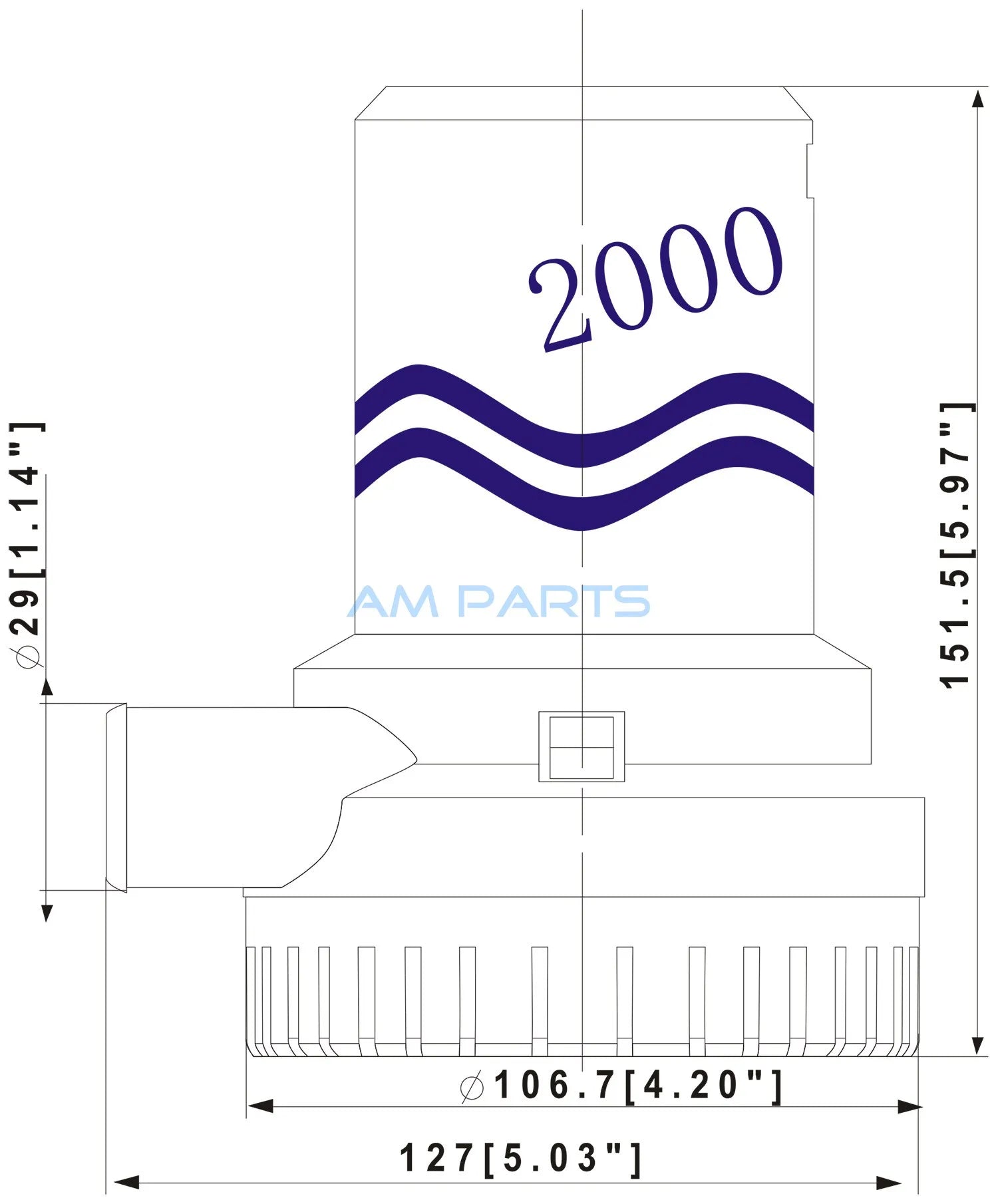 2000GPH 12V Marin Länspump – Kraftfull Dränkbar Båtpump 8A Högflöde för Yacht RV Husbil
