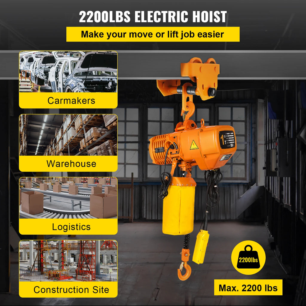 Elektrisk Kedjetalja 1000 kg - 4m Lyfthöjd Enfas Lyftvinsch G80