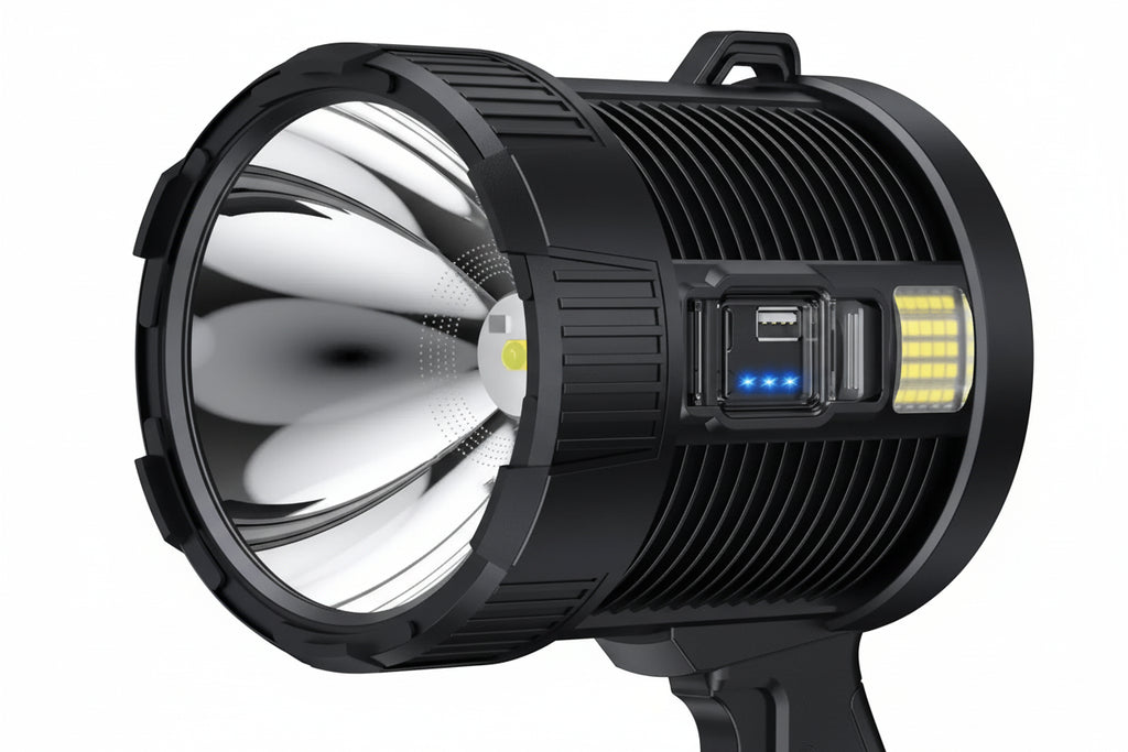 Kraftfull LED-strålkastare 900000 Lumen - Uppladdningsbar Handstrålkastare med Solpanel
