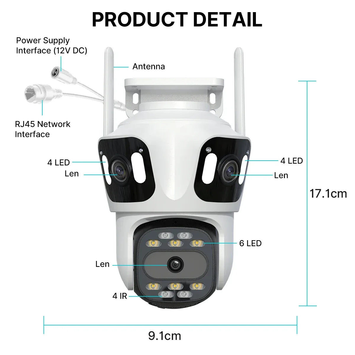 Trippel-Lins PTZ IP-Kamera Utomhus - HD WiFi Säkerhetskamera med Auto-Tracking