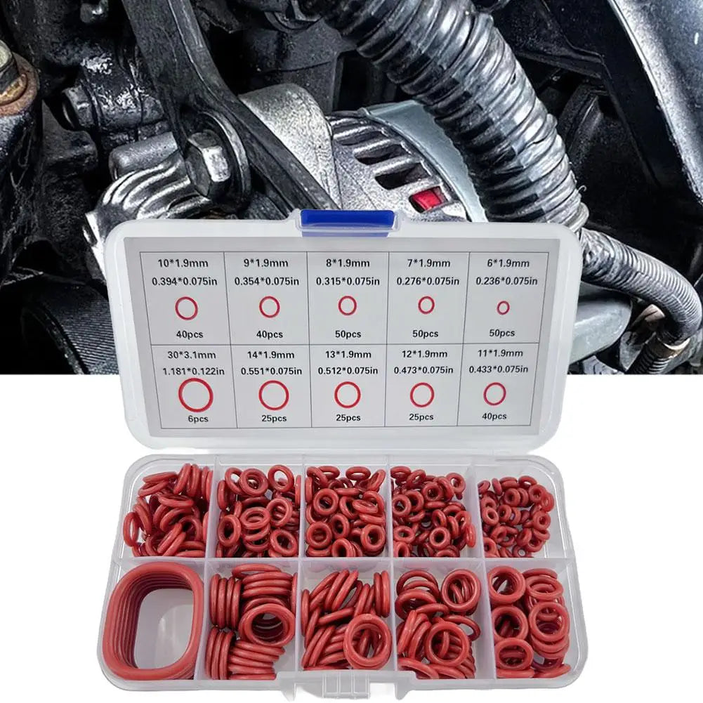 351Pcs Red Silicone O-Rings Kit Oil Resistant High Temperature Rubber Sealing Gaskets Washers for Cars And Pipelines