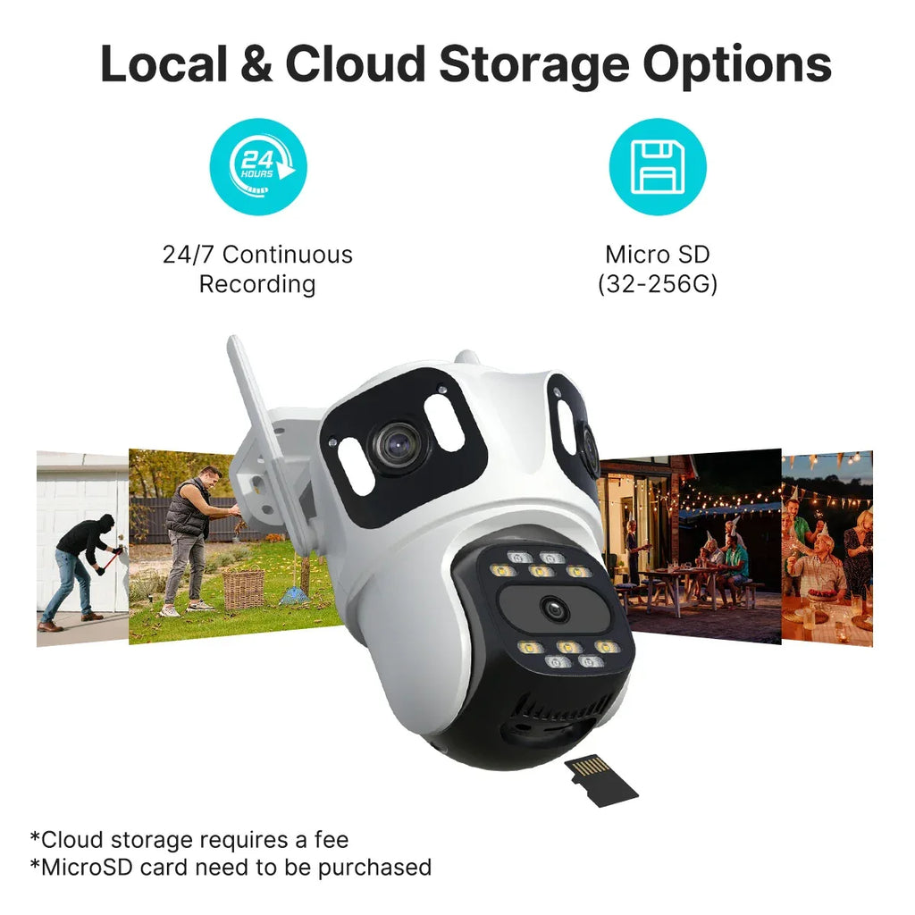 Trippel-Lins PTZ IP-Kamera Utomhus - HD WiFi Säkerhetskamera med Auto-Tracking