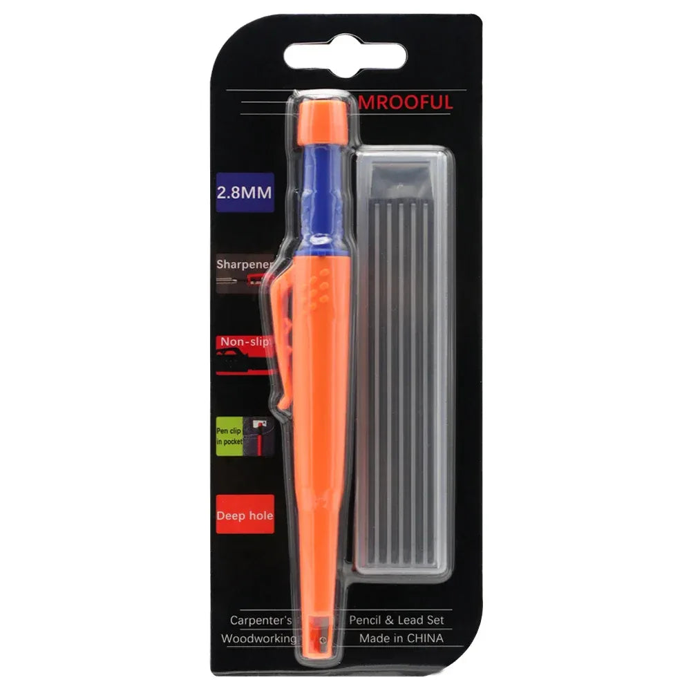 Woodworking Pencil Card Set, Deep Hole Marking and Drawing, with 2.8mm Reliable and Durable Lead, for Carpenters Engineering orange set black