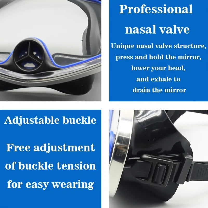 Professional Large Frame Diving Mask , With Nasal Valve, Adult,Swimming Goggles, Anti-fog Diving Goggles, Snorkeling Equipment