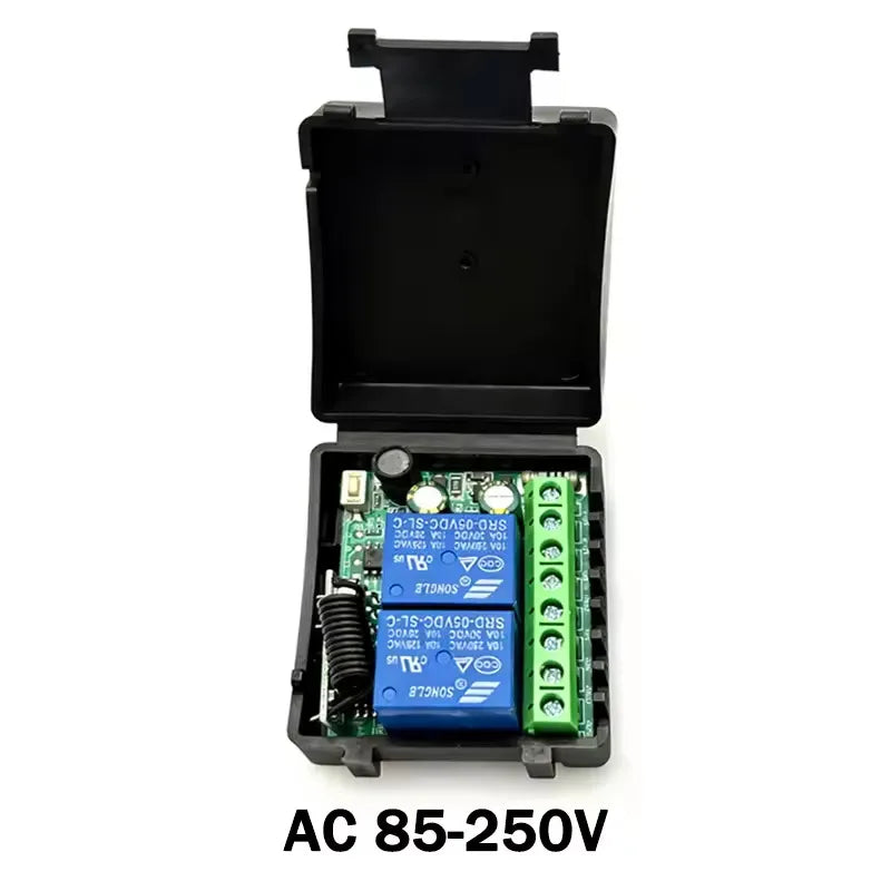 2CH RF 433MHz Fjärrkontroll Relämottagare 6-30V 85-250V för Garageport, Belysning, LED, Motor