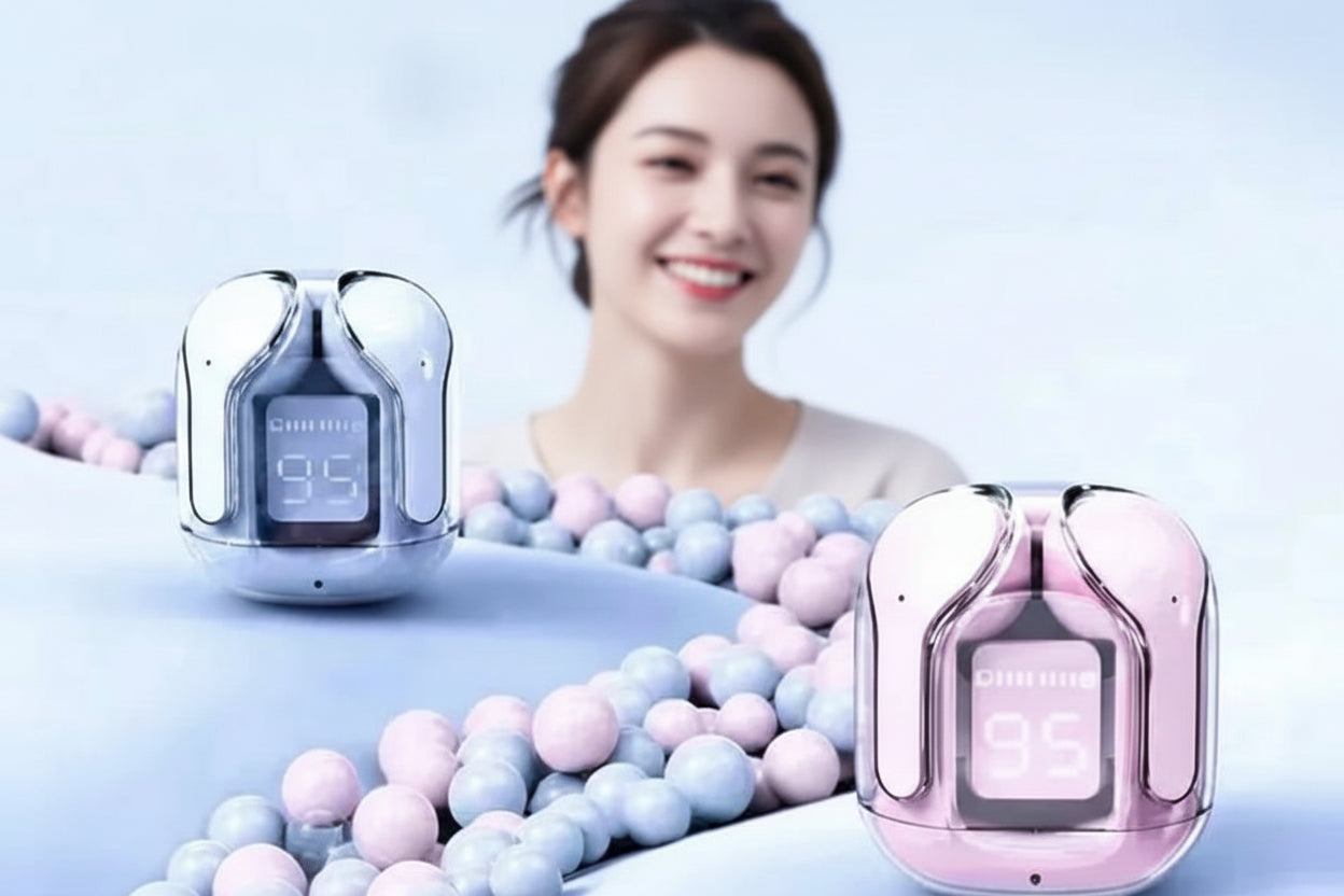 Original T2 Trådlösa Bluetooth Hörlurar - Transparent HIFI Stereo med LED Batteriindikator.