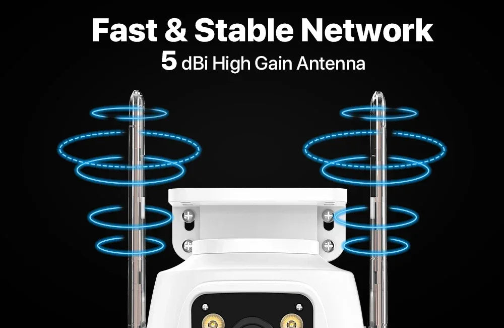 Dual Lens 360° WiFi Säkerhetskamera 8MP 4K Utomhus IP66 Vattentät PTZ Övervakningskamera