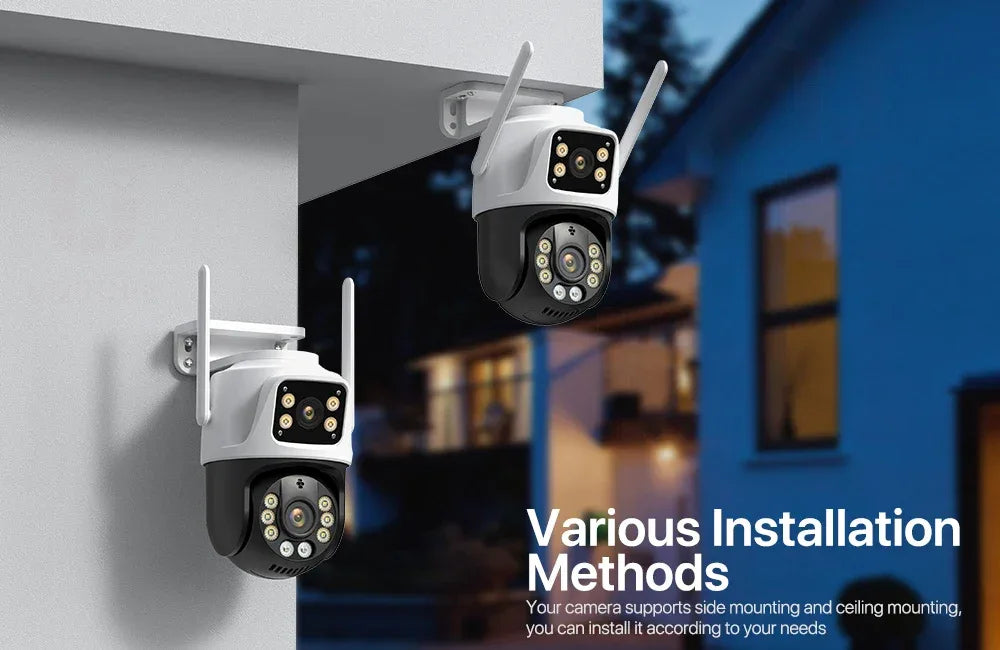 Dual Lens 360° WiFi Säkerhetskamera 8MP 4K Utomhus IP66 Vattentät PTZ Övervakningskamera