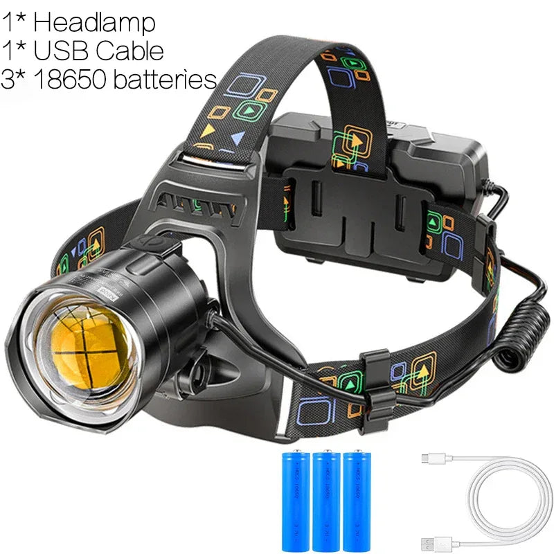 Kraftfull LED Pannlampa XHP100 - USB Laddningsbar Vattentät Ficklampa Package B