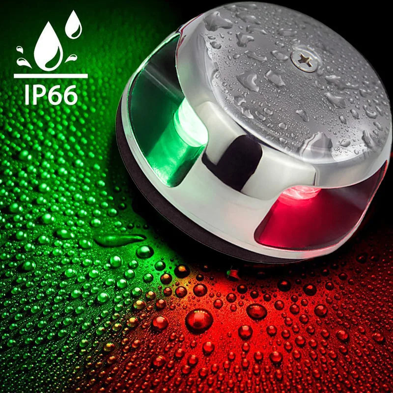 12V LED Bi-Color Bogljus - Däcksmonterad Navigationslampa i Rostfritt Stål för Båt Yacht Pontoon