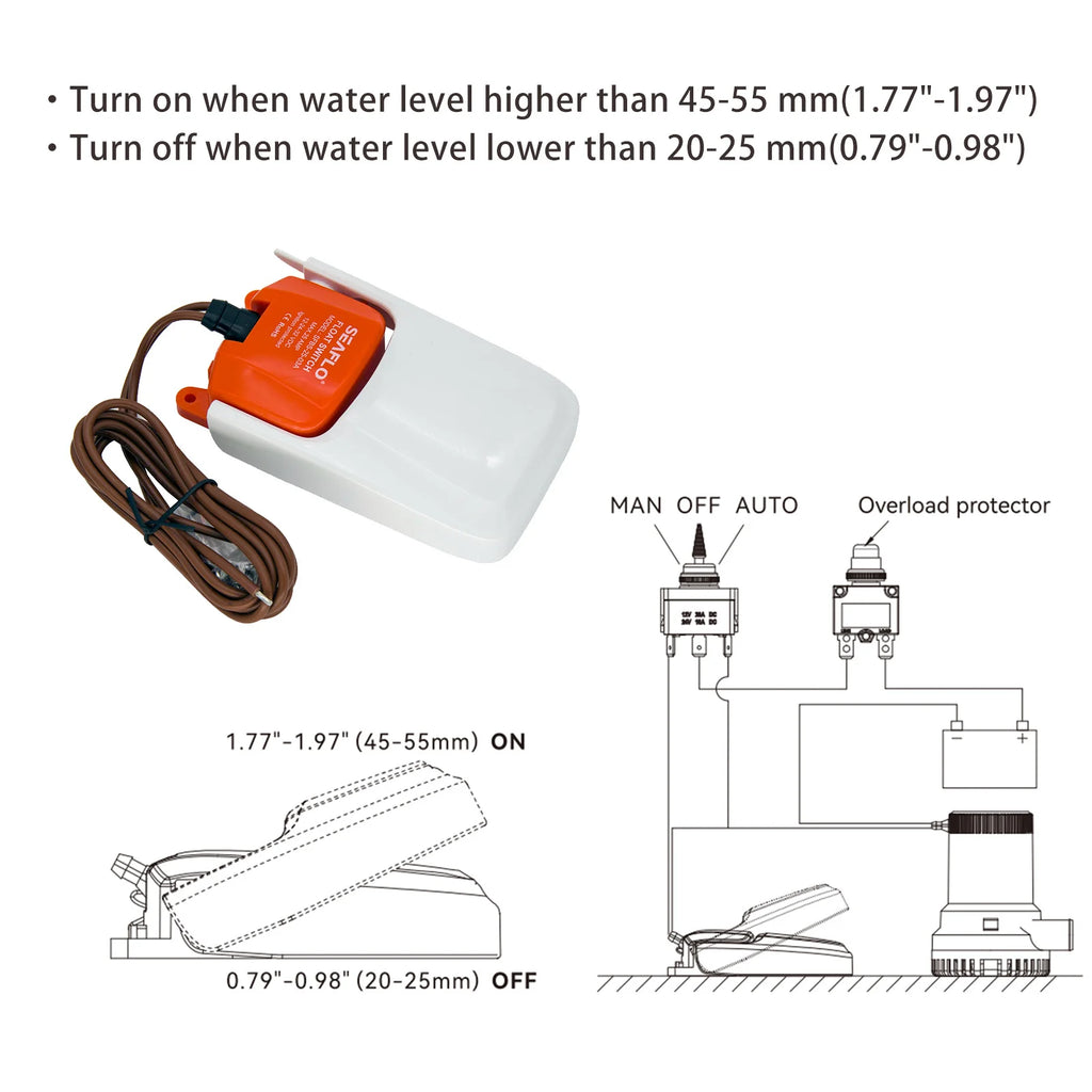 Automatisk Länspumpsflottörbrytare 12V/24V/32V - Marin Vattennivåsensor 25A