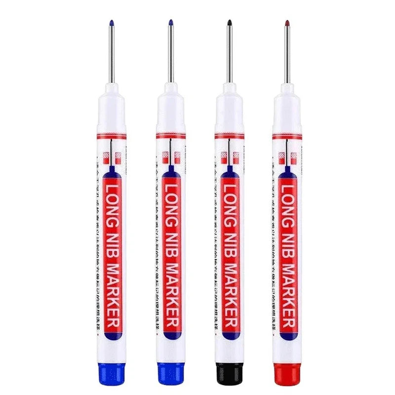 4Pcs/Set 20mm Deep Hole Long Nib Head Markers For Metal Perforating Pen Waterproof Bathroom Woodworking Decoration Multi-Purpose 2blue 1red 1black