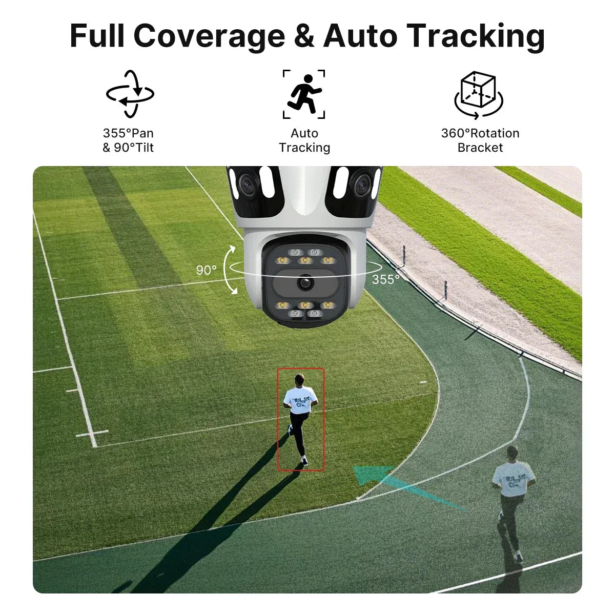 Trippel-Lins PTZ IP-Kamera Utomhus - HD WiFi Säkerhetskamera med Auto-Tracking