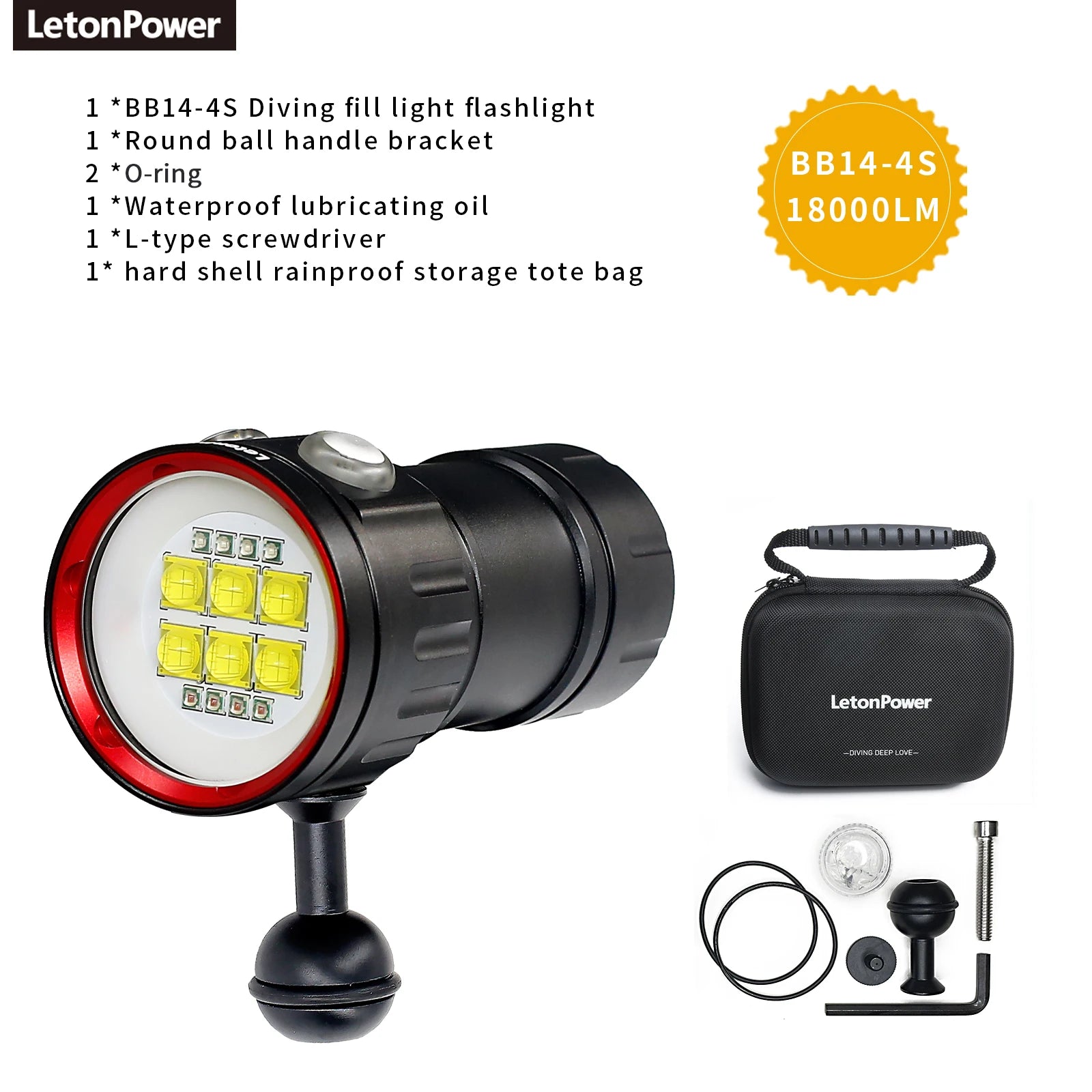LetonPower Sealion Dyklampa 22800 Lumen – Uppladdningsbar Undervattenslampa 100m Vattentät