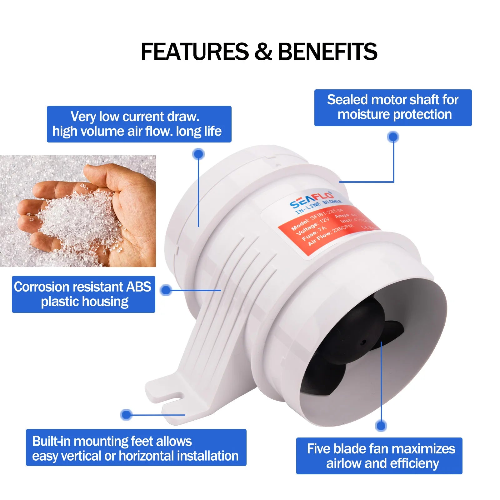 12V Marin Inline Fläkt 4'' Motorrum Avgasfläkt 235CFM Båt Länspump Ventilation