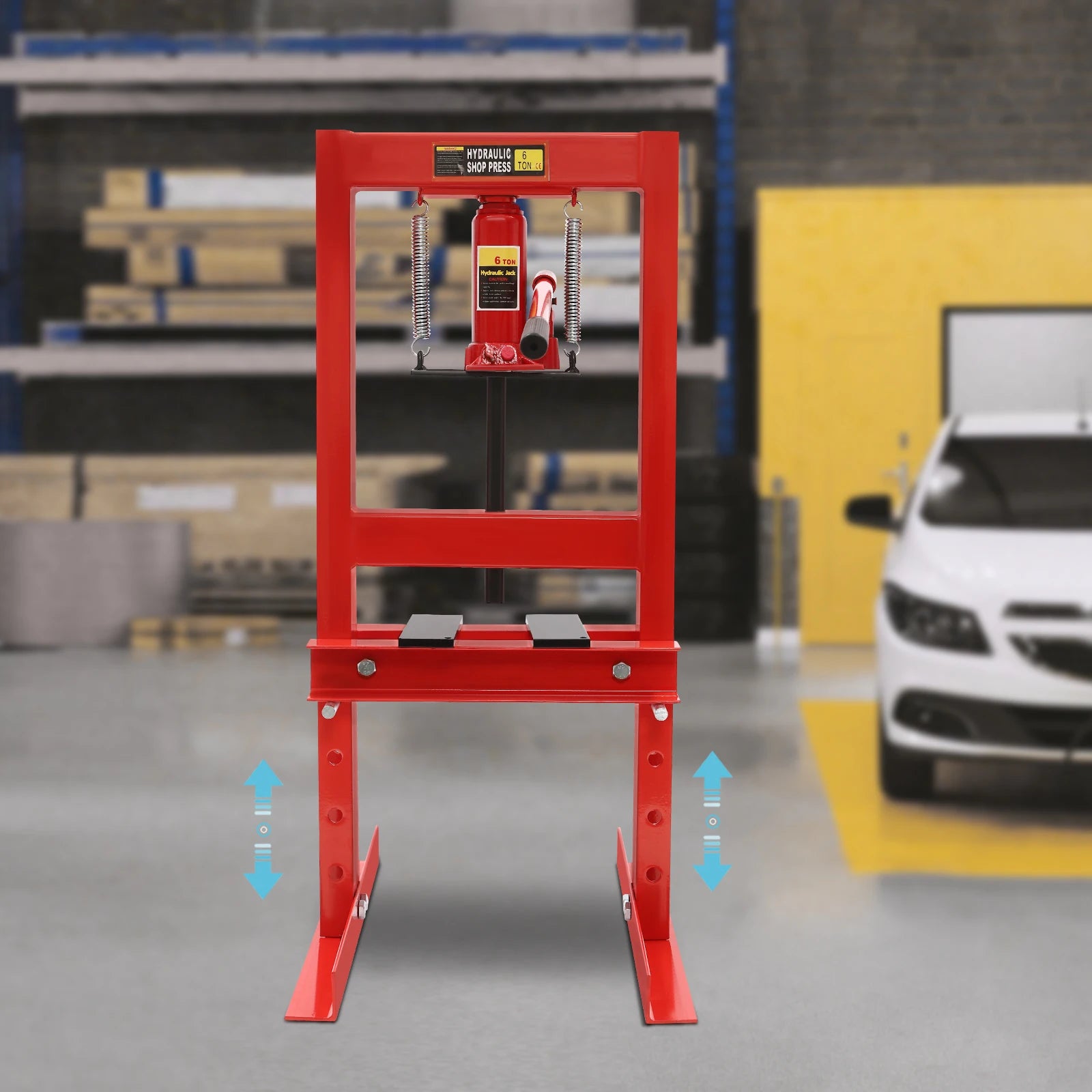 Hydraulisk Verkstadspress 6 Ton - Höjdjusterbar Garagepressmed Pressplatta