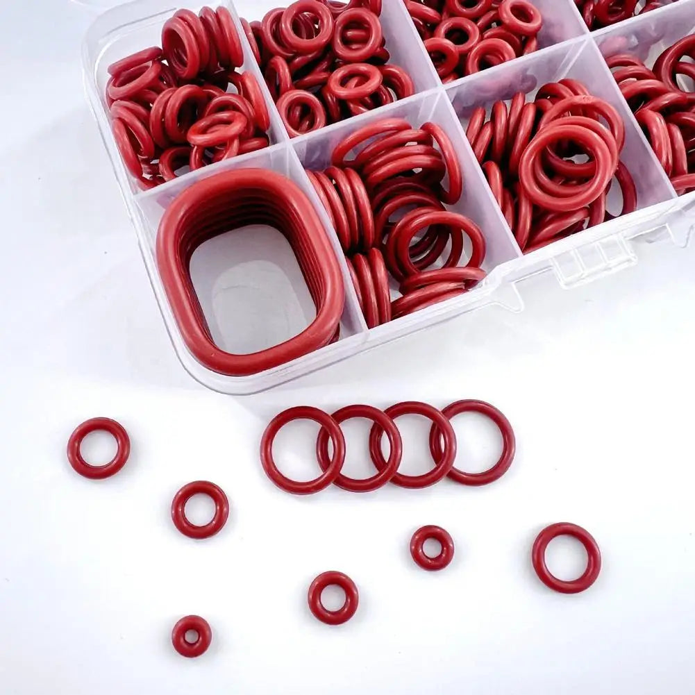 351Pcs Red Silicone O-Rings Kit Oil Resistant High Temperature Rubber Sealing Gaskets Washers for Cars And Pipelines