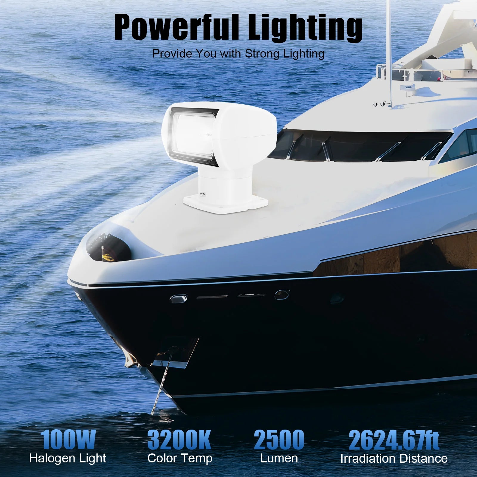 DC12V 100W Båtsökljus med 5m Kabel | 2500 Lumen 800m Fjärrkontroll Marin Söklampa