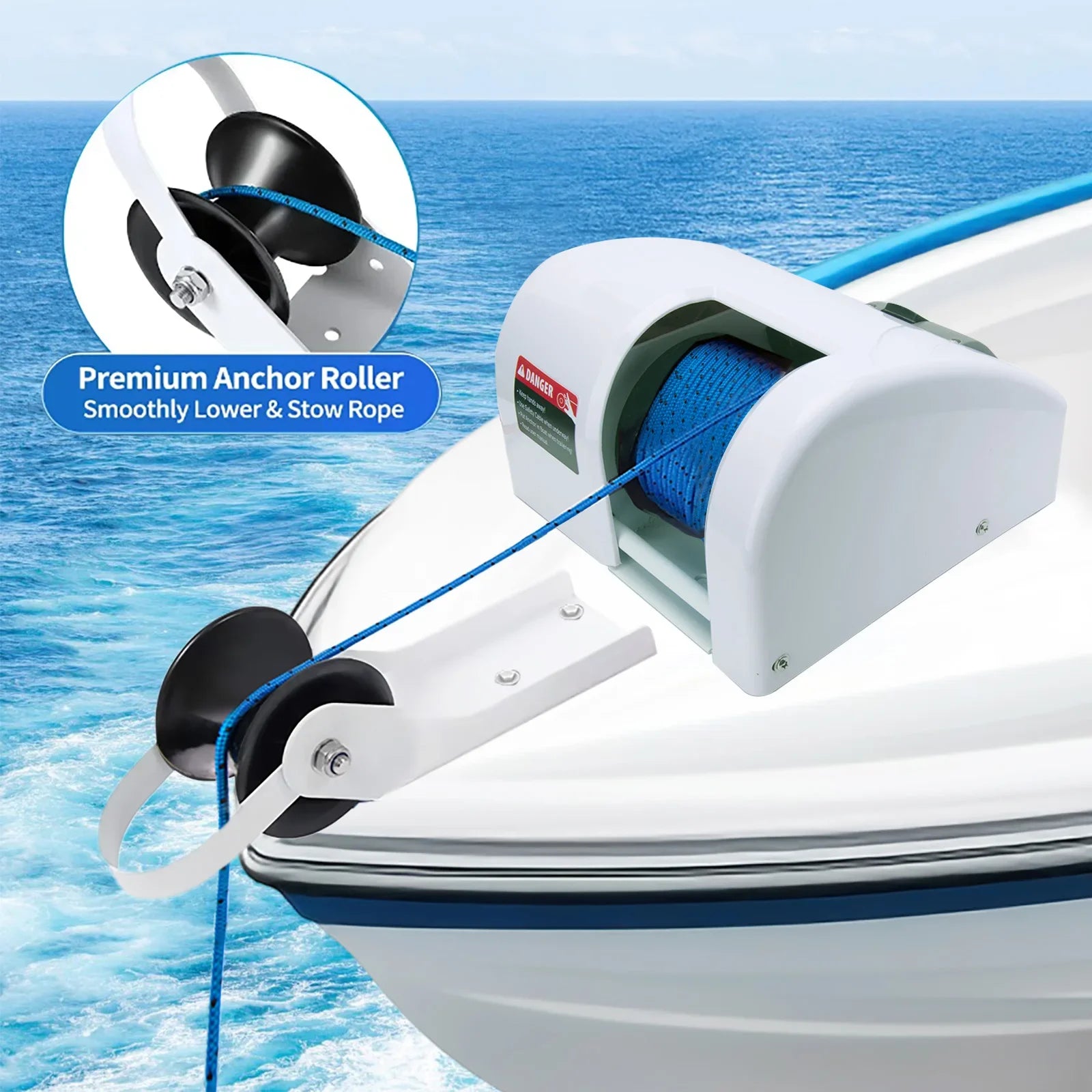 12V Elektrisk Ankarvinsch för Båtar – 25LBS Marinvinsch med Fjärrkontroll