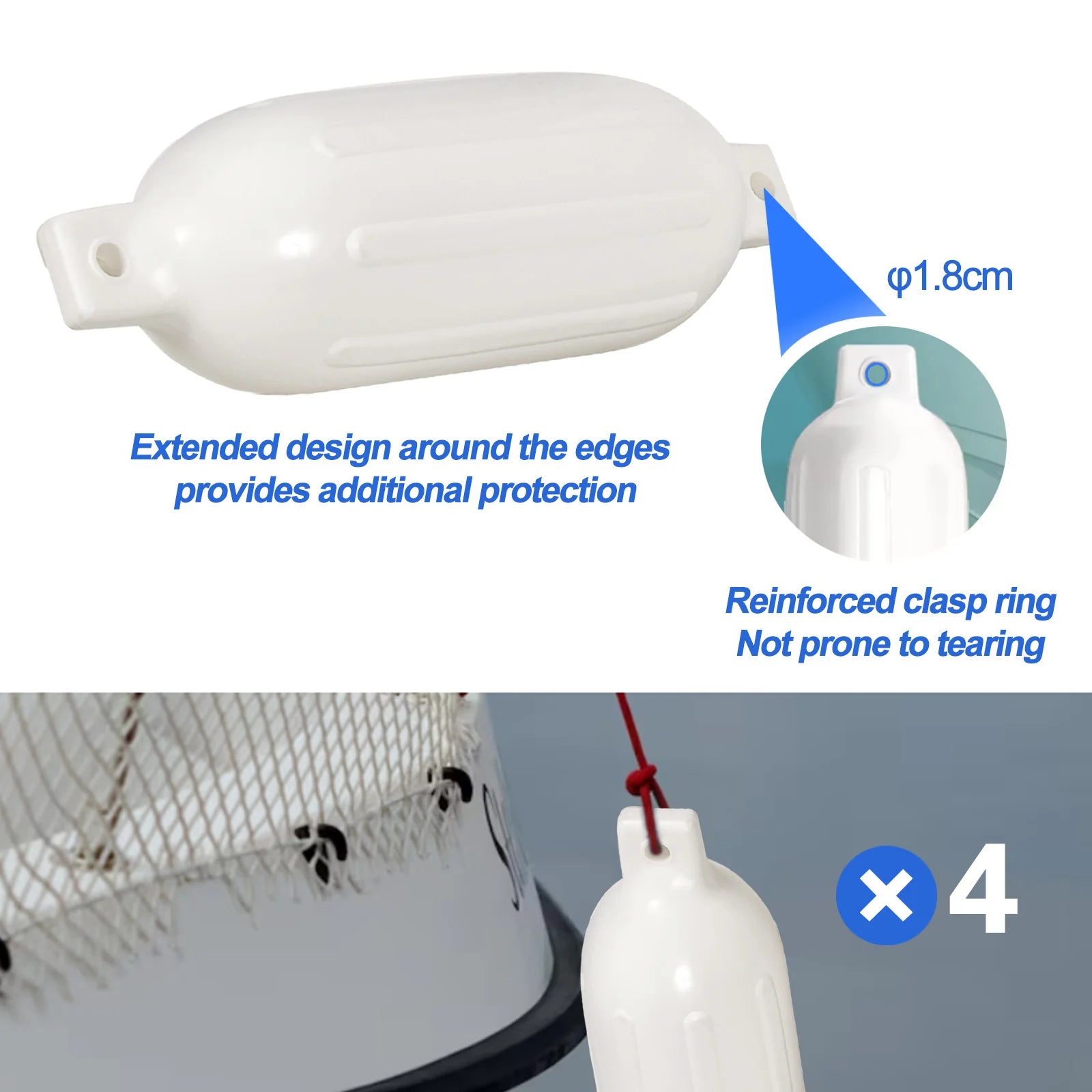 Båtfendrar 4-pack - Uppblåsbara Vinyl Fendrar 58cm - UV-beständiga