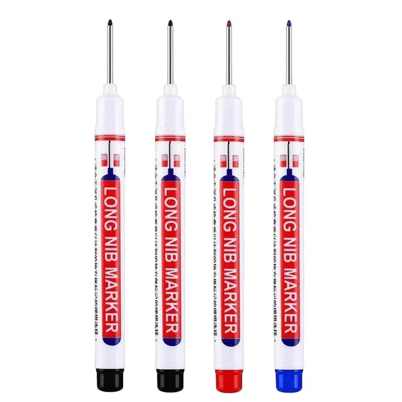 4Pcs/Set 20mm Deep Hole Long Nib Head Markers For Metal Perforating Pen Waterproof Bathroom Woodworking Decoration Multi-Purpose 2black 1red 1blue