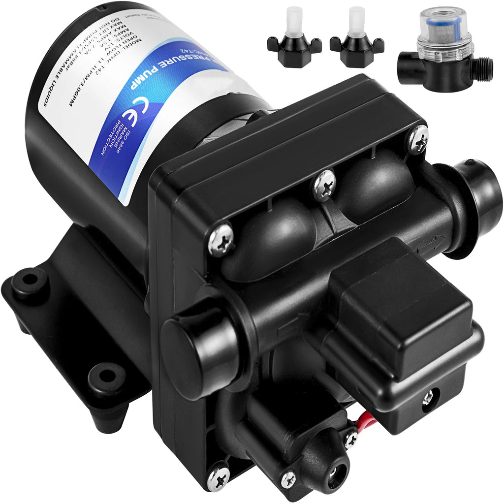 Vattenpump 12V 3 GPM med Tryckomkopplare 45PSI - Diafragmapump för Husbil Båt Trädgård