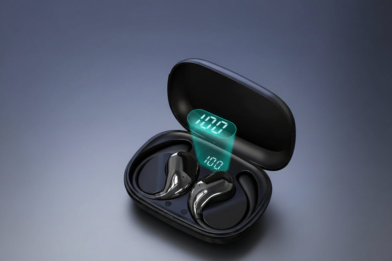 Bluetooth 5.4 Ear Hook TWS Hörlurar - Premium Trådlösa HiFi Stereo Vattentäta Earphones med LED Display, Touch Control & Lång Standby - För Sport & Daglig Användning.