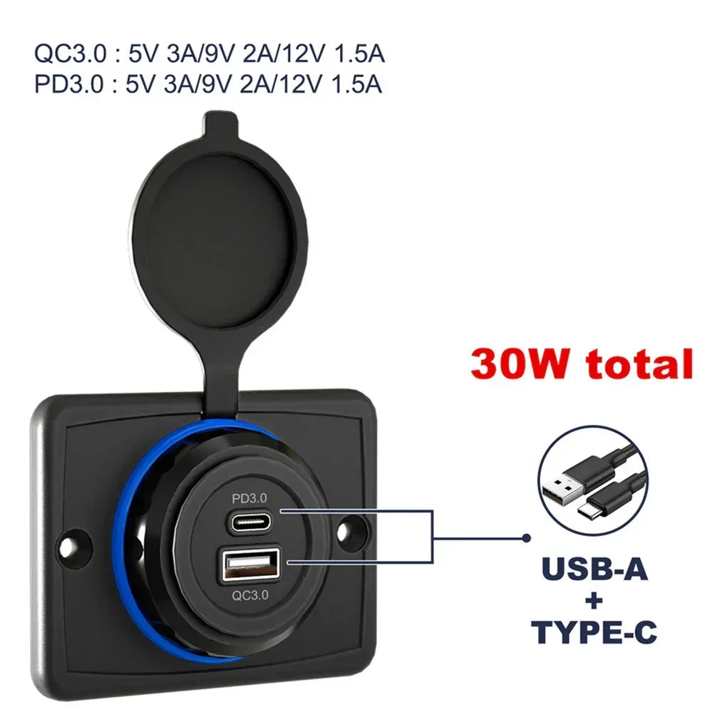 Vattentät USB-laddare för bil - Dubbel snabbladdning 12V/24V