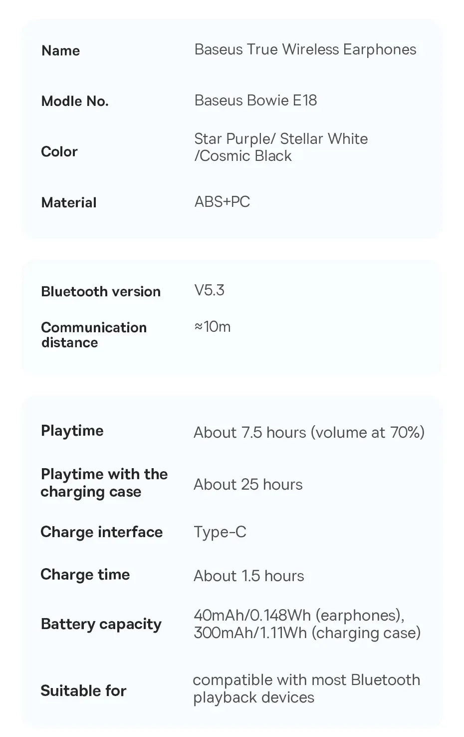 Baseus Bowie E18 Trådlösa Hörlurar Bluetooth 5.3 AI ENC 25H Speltid IPX4