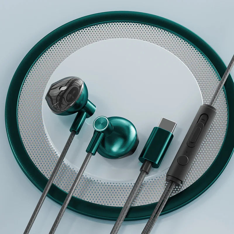 Type-C/3.5mm Kabelanslutna Hörlurar - Dubbel Bass In-Ear med Mikrofon & Karaoke